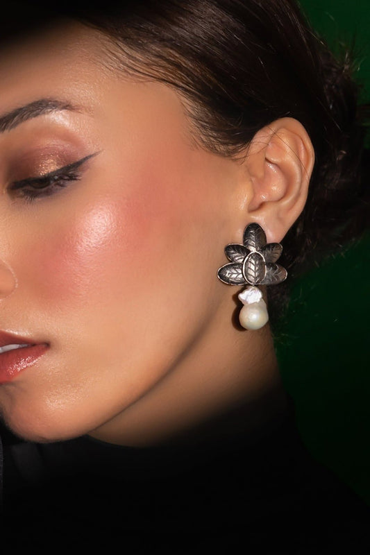 Rhodium Plated Pearl Drop Earrings 