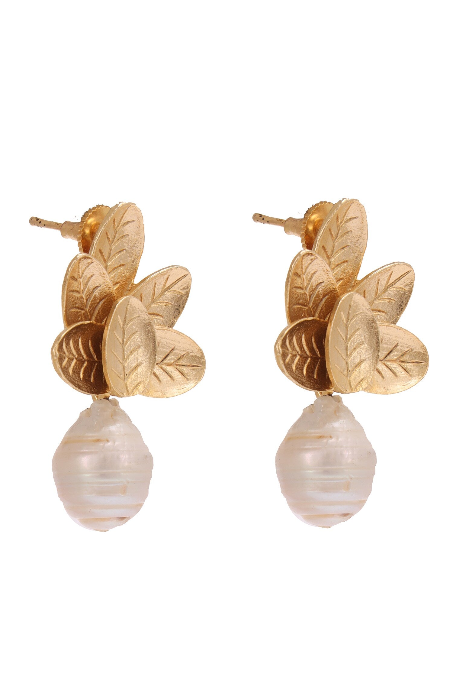 Grace Goddess Leaf Pearl Drop Earrings 