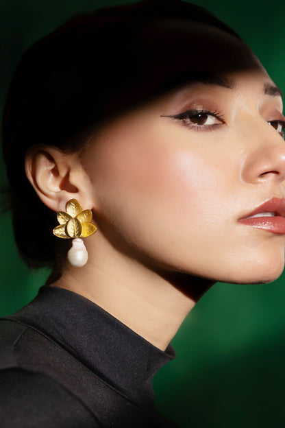 Grace Goddess Leaf Pearl Drop Earrings 