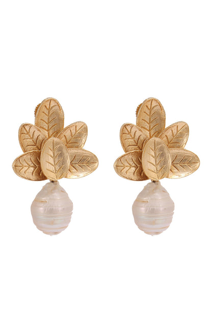 Grace Goddess Leaf Pearl Drop Earrings 