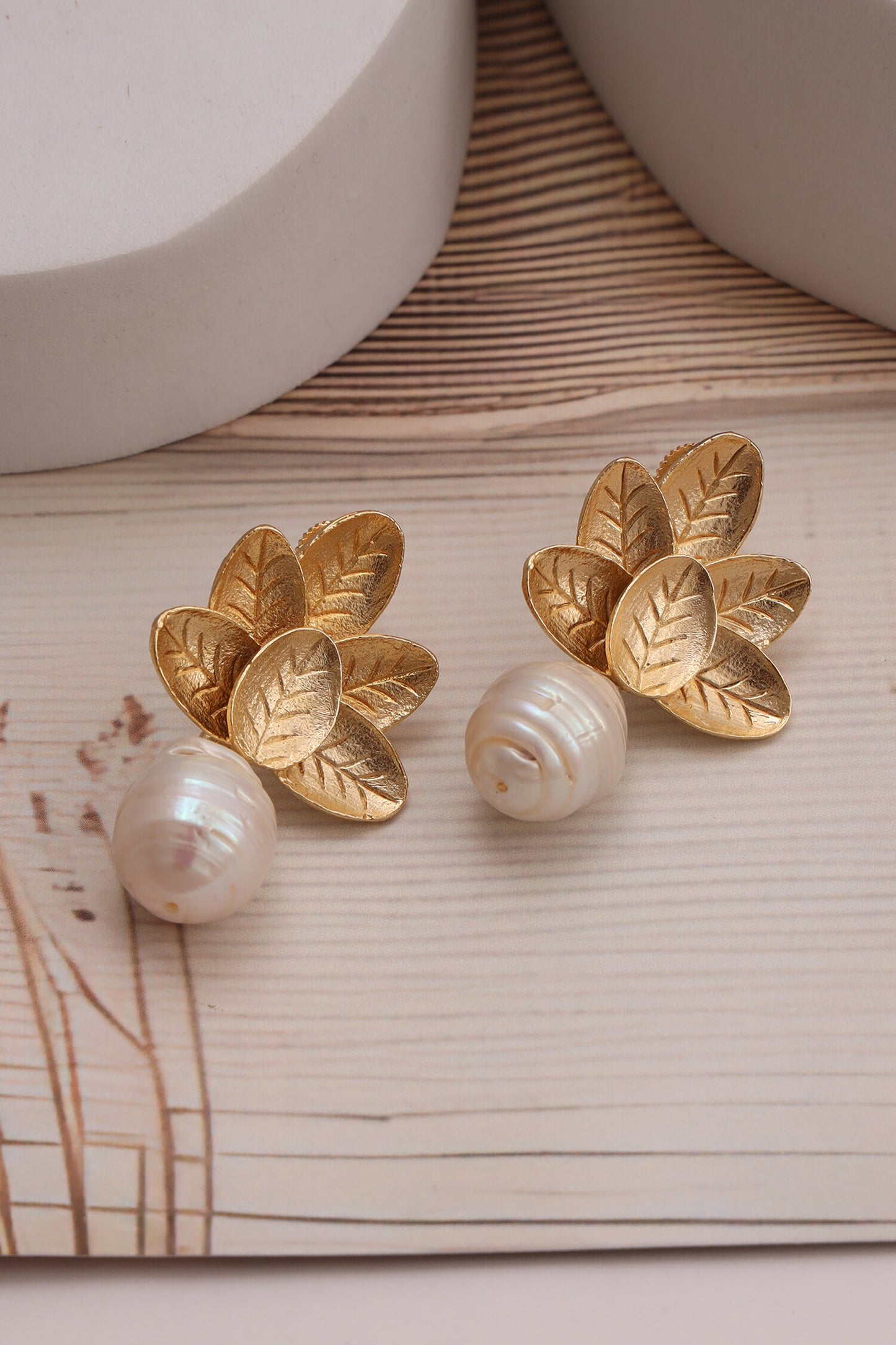 Grace Goddess Leaf Pearl Drop Earrings 