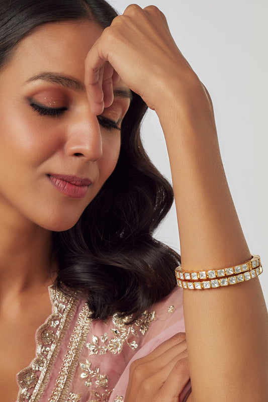 Akina Moissanite Polki Embellished Bangles-Set of 2 