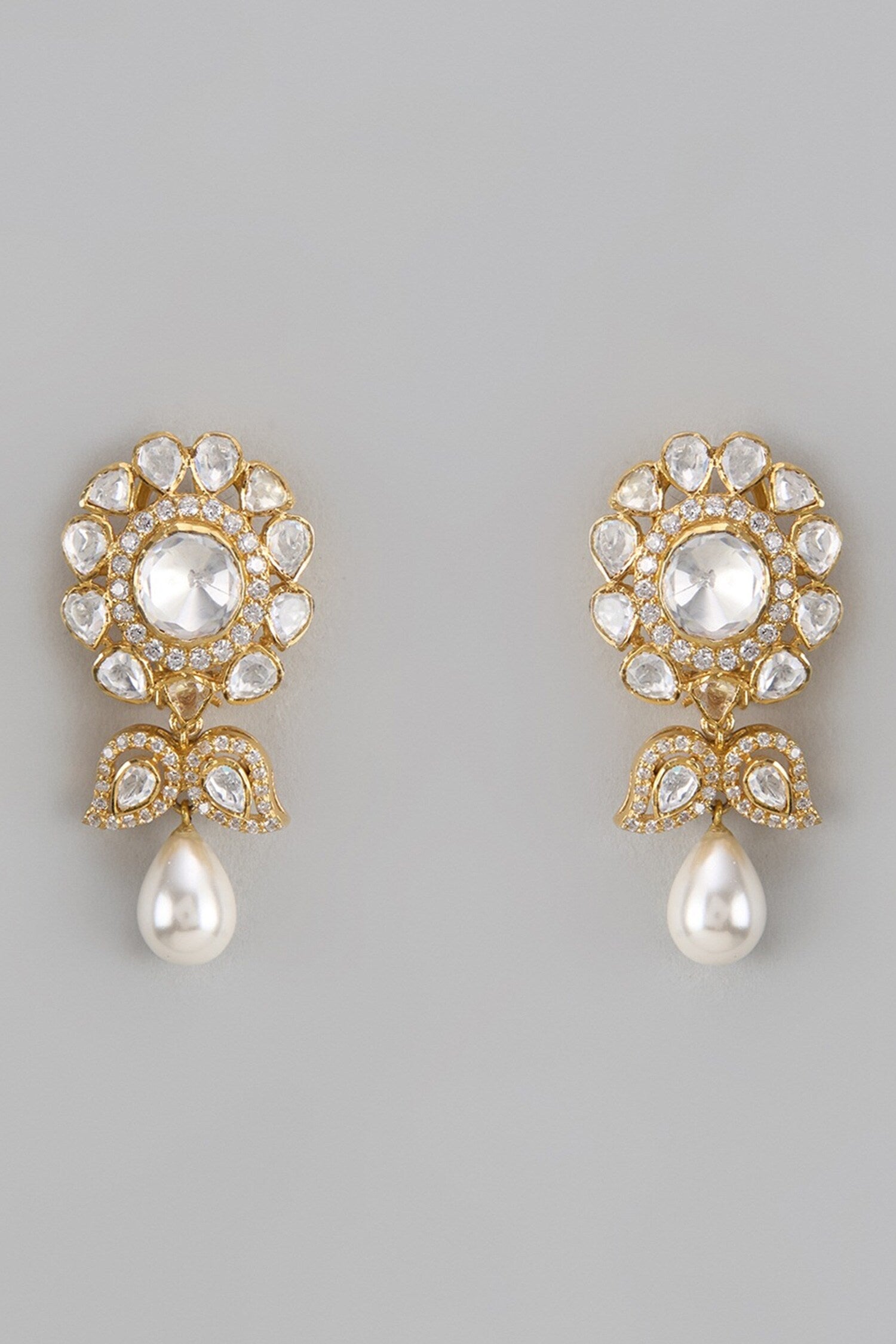 Ira Moissanite Polki Embellished Floral Earrings 