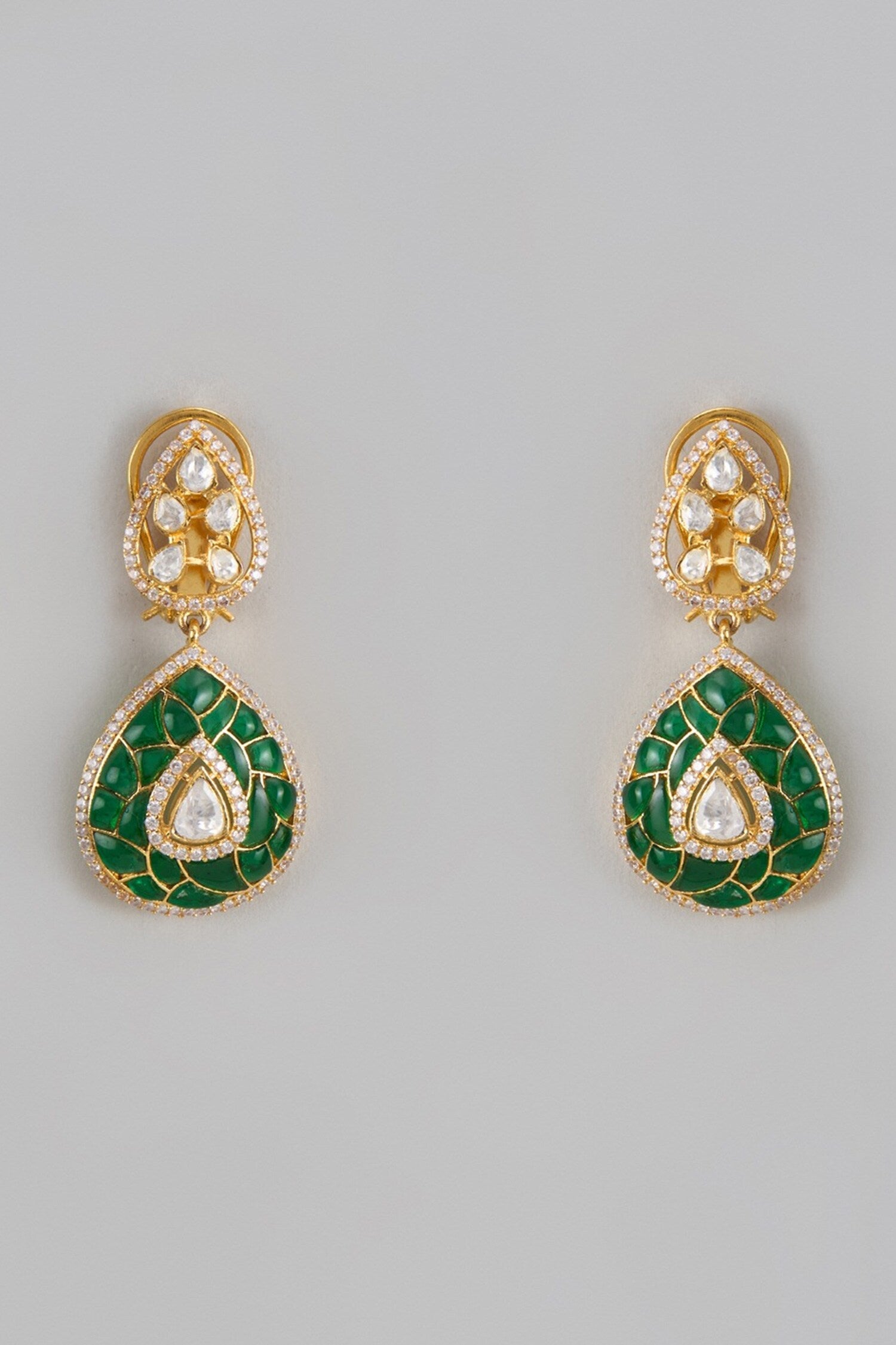 Stone Embellished Drop Pattern Earrings 
