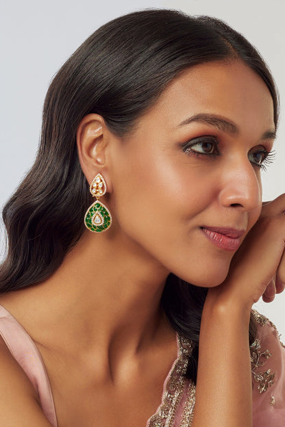 Stone Embellished Drop Pattern Earrings 