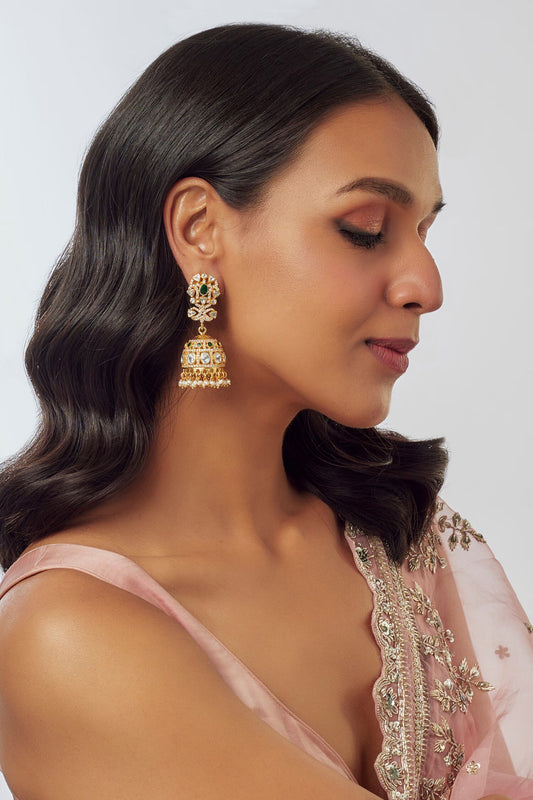 Meera Cubic Zirconia Embellished Jhumka Earrings 