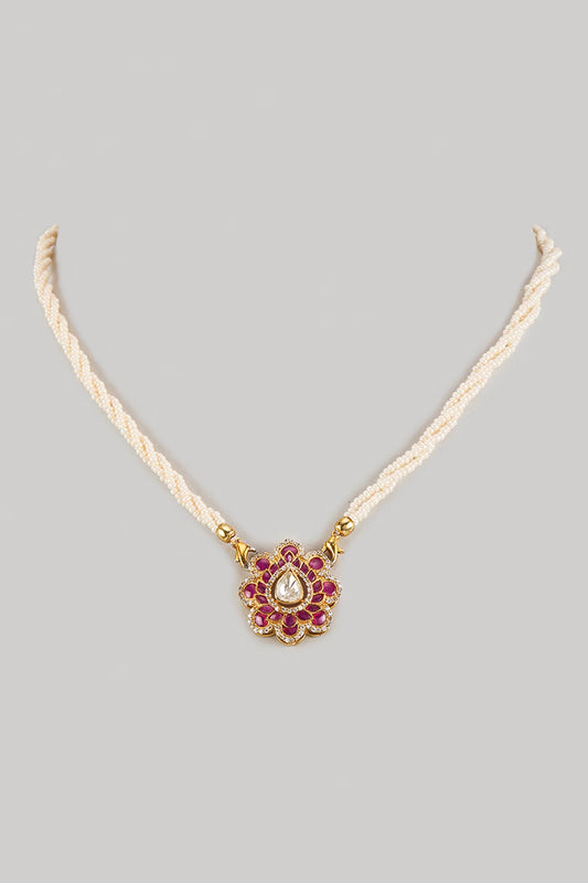 Kundan Embellished Flower Pendant Necklace 