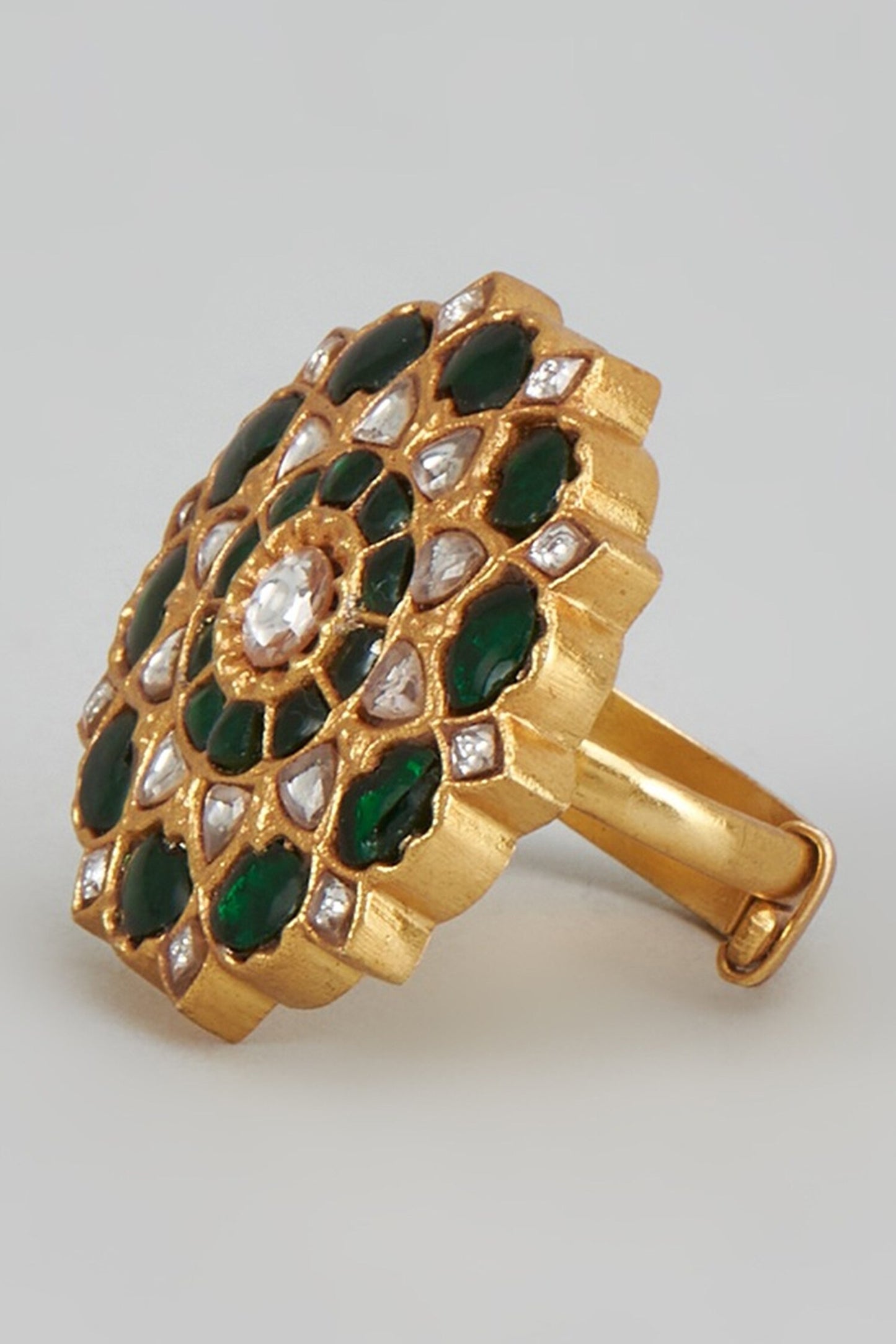 Gold Finish Moissanite Polki Ring 