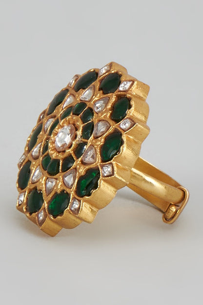 Gold Finish Moissanite Polki Ring 