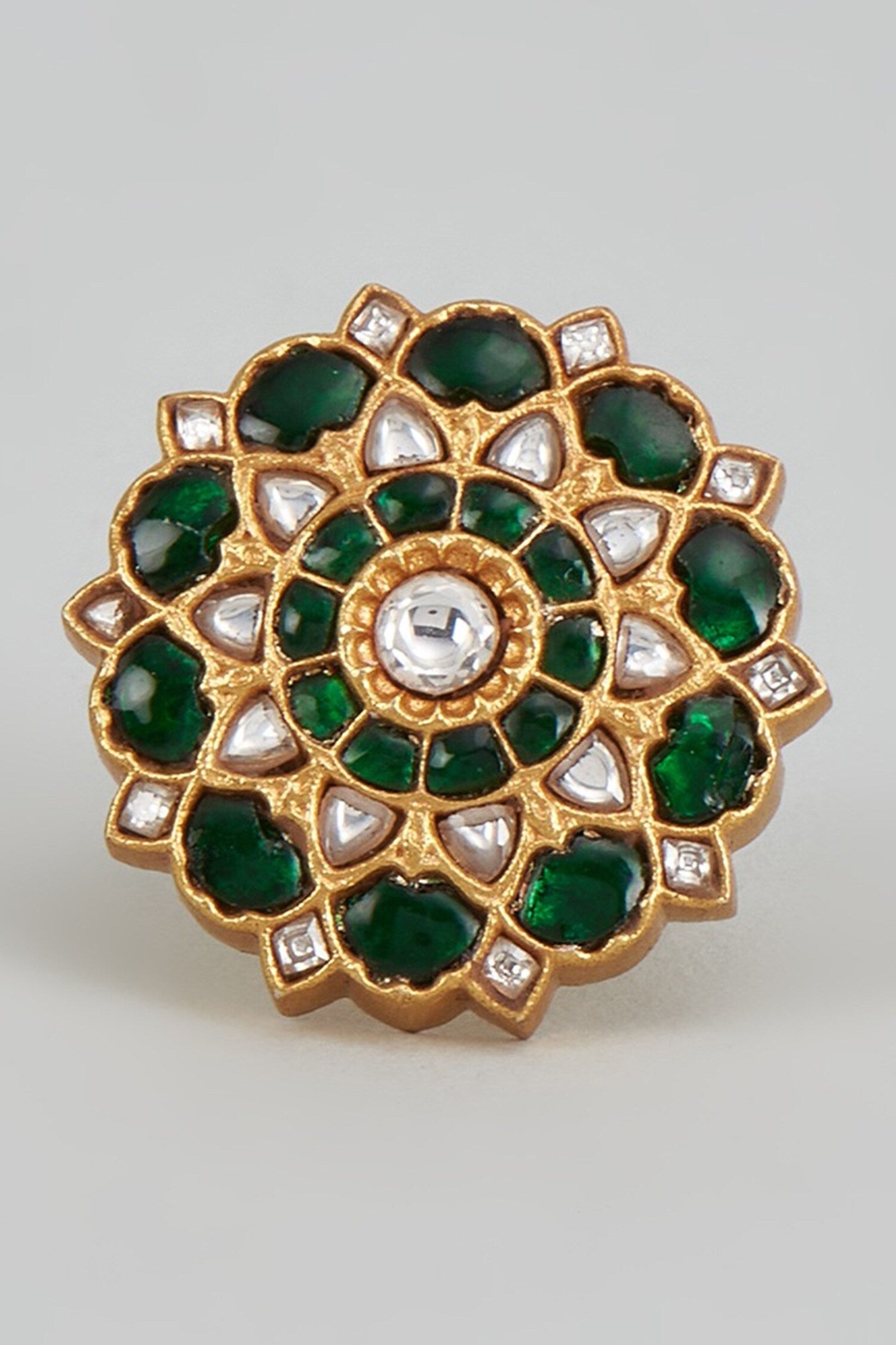 Gold Finish Moissanite Polki Ring 