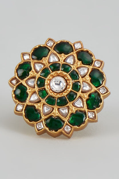 Gold Finish Moissanite Polki Ring 