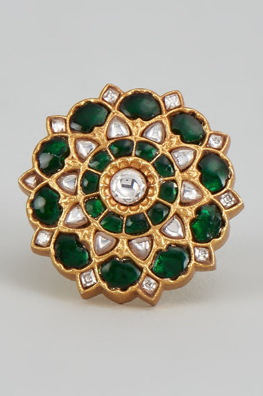 Gold Finish Moissanite Polki Ring 
