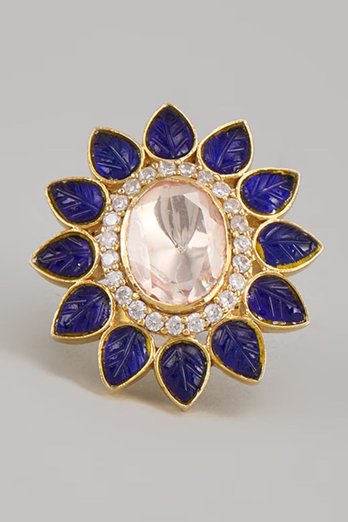 Gold Moissanite Polki Embellished Ring 