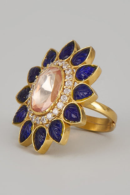 Gold Moissanite Polki Embellished Ring 