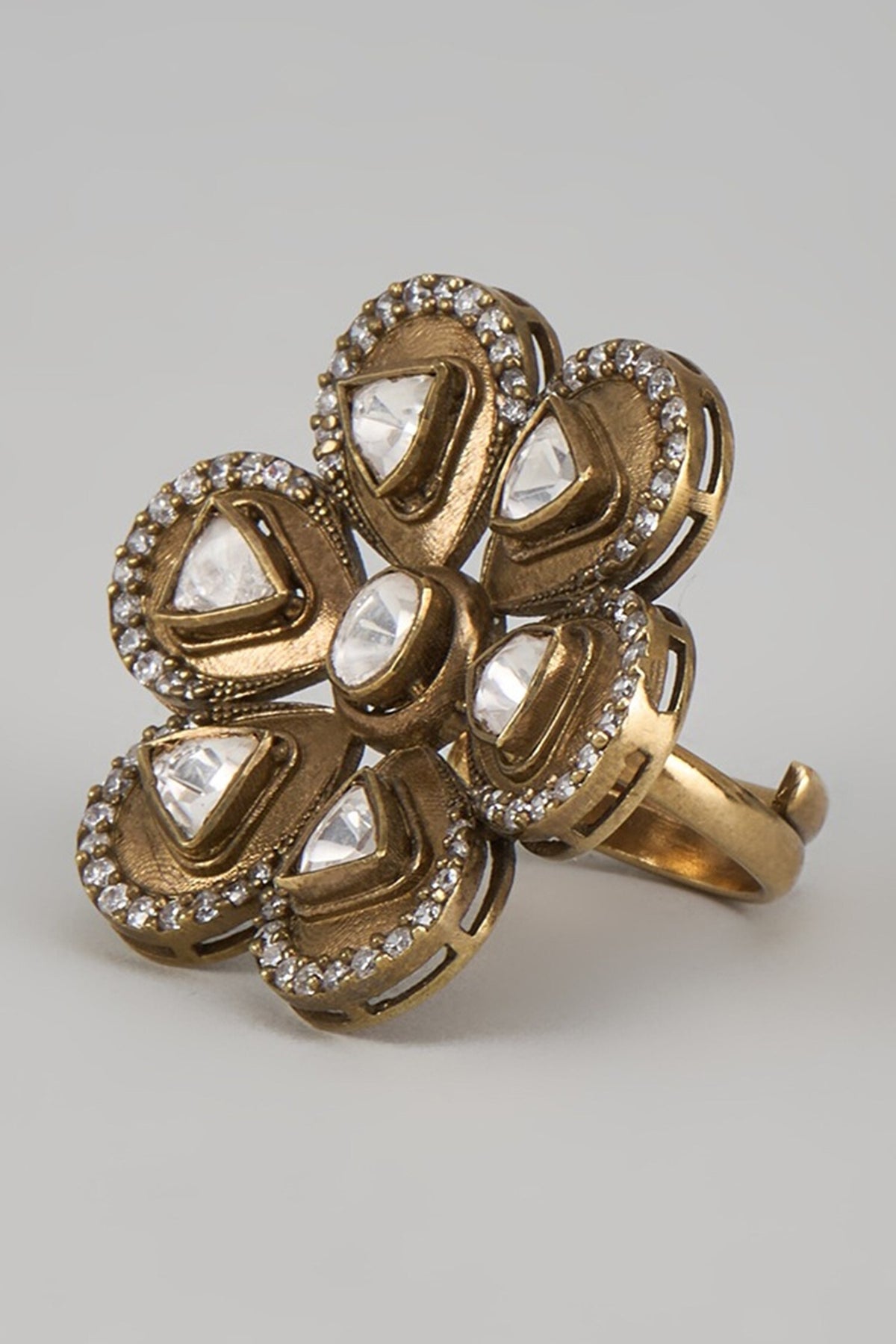 Marisa Victorian Floral Moissanite Polki Embellished Ring 