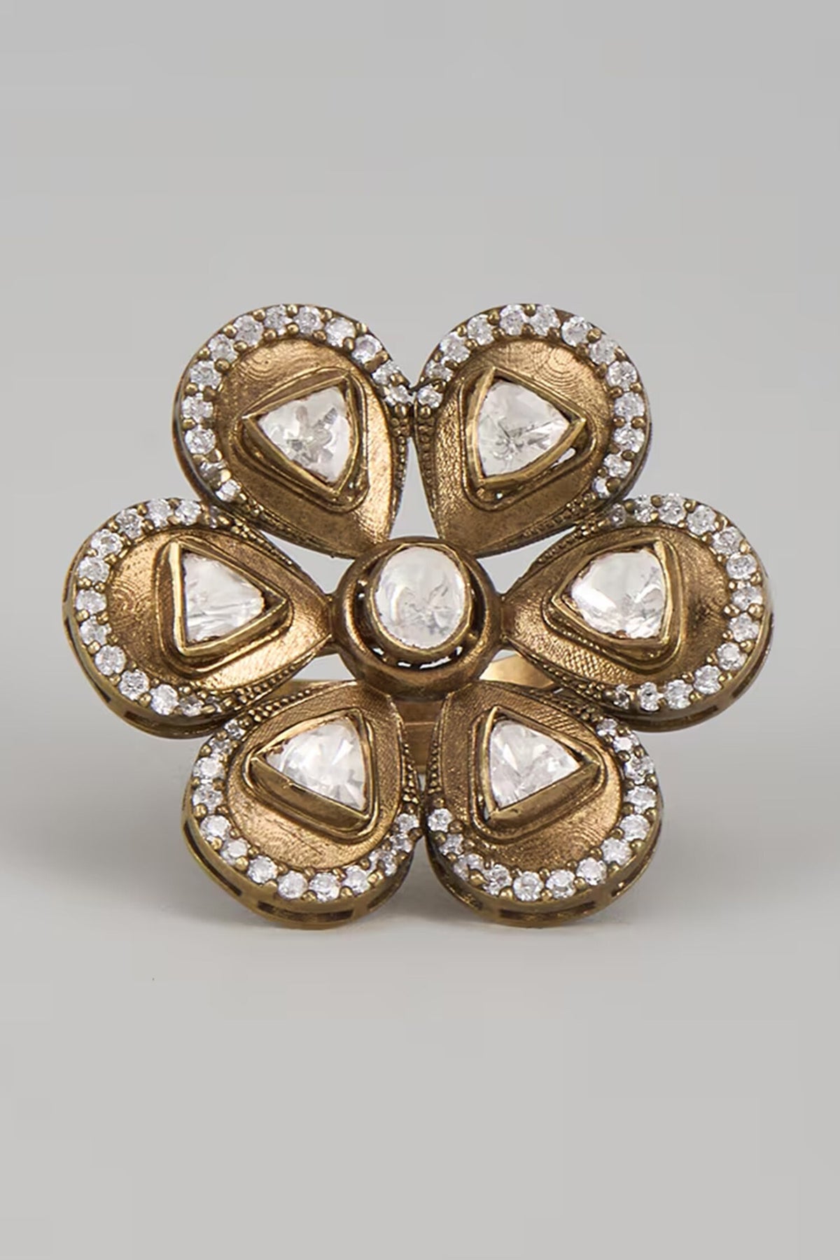 Marisa Victorian Floral Moissanite Polki Embellished Ring 
