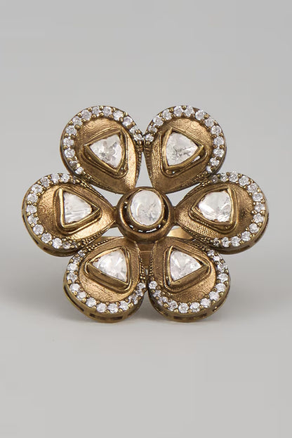 Marisa Victorian Floral Moissanite Polki Embellished Ring 