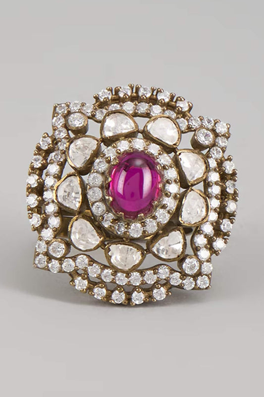 Raani Victorian Moissanite Polki Embellished Ring 