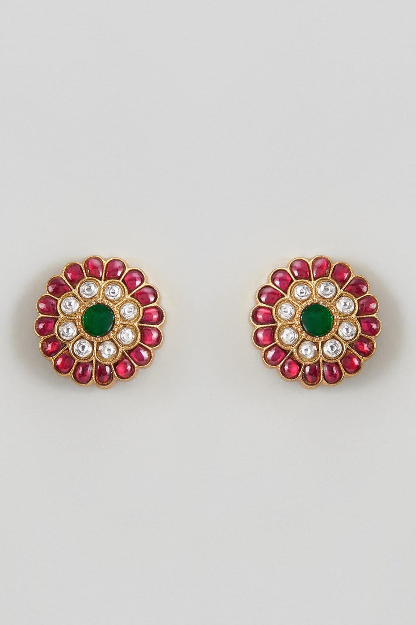 Red Semi Precious Stone Stud Earrings 