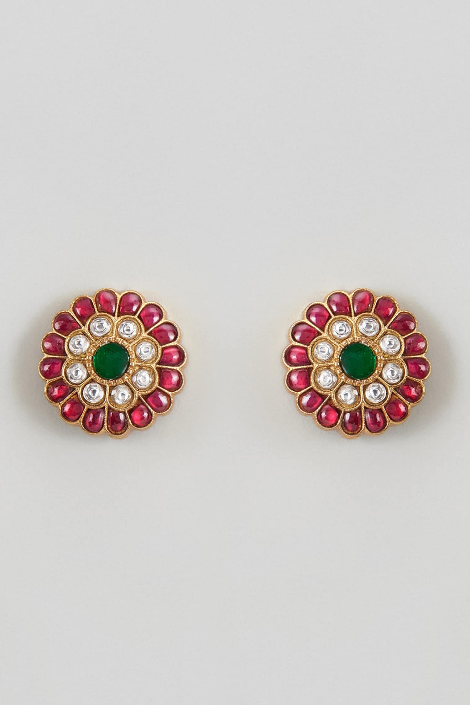Red Semi Precious Stone Stud Earrings 