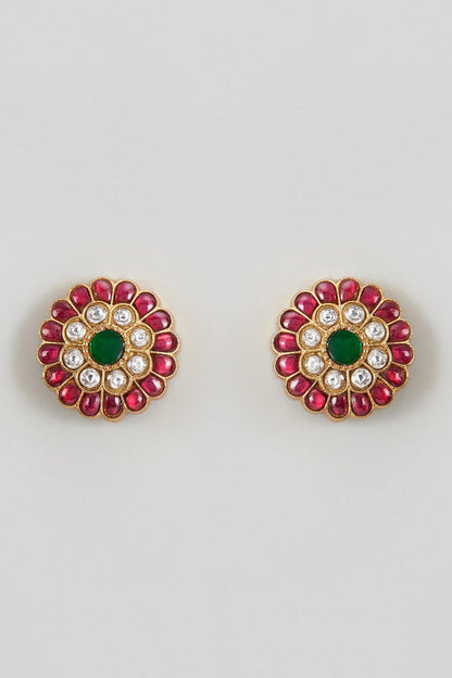 Red Semi Precious Stone Stud Earrings 