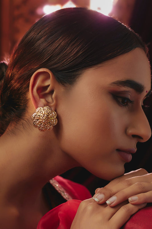 Nakash Floral Carved Stud Earrings 