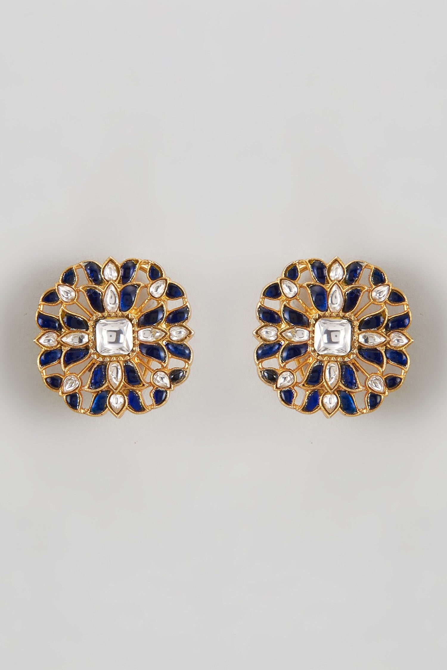 Kundan & Onyx Beaded Stud Earrings 