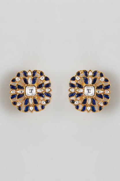 Kundan & Onyx Beaded Stud Earrings 