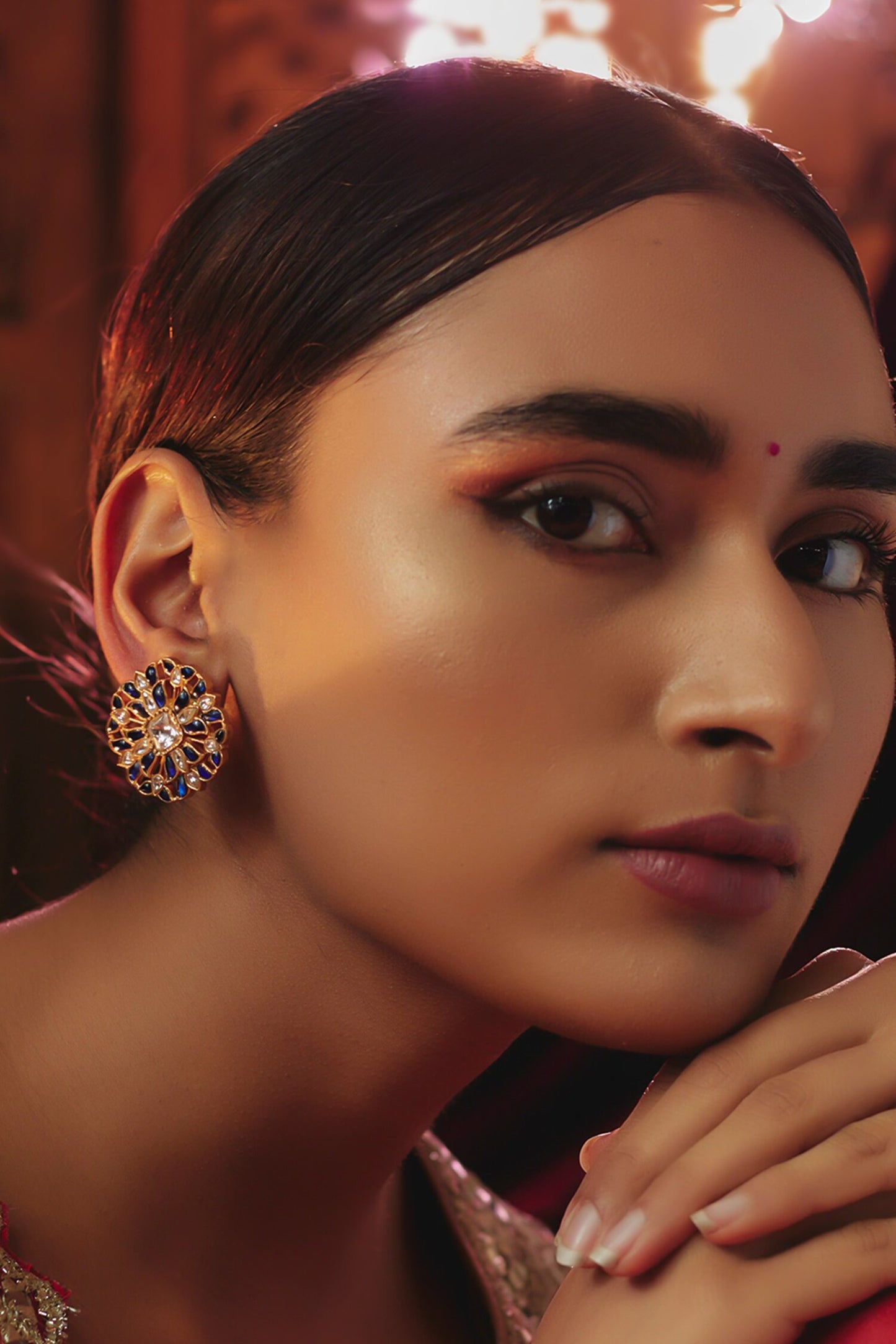 Kundan & Onyx Beaded Stud Earrings 