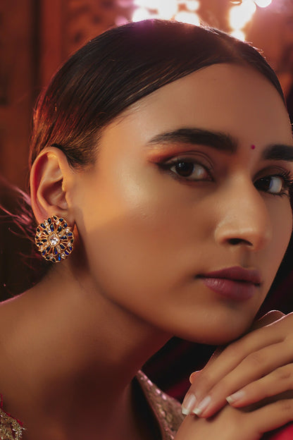 Kundan & Onyx Beaded Stud Earrings 