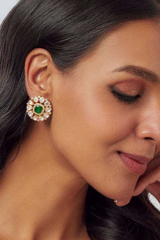 Floral Moissanite Embellished Stud Earrings 