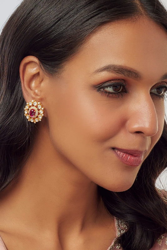 Moissanite Floral Motif Stud Earrings 
