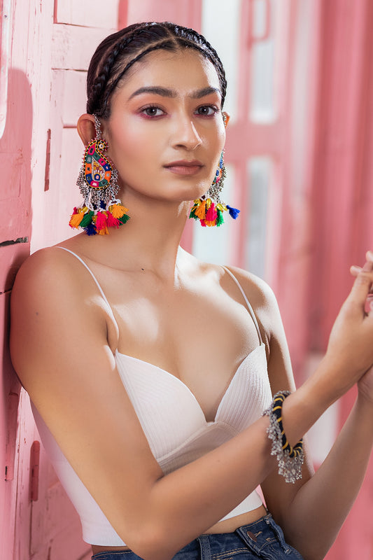 Multi Color Mango Motif Dangling Earrings 