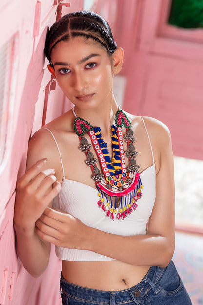 Multi Color Tassel Long Necklace 
