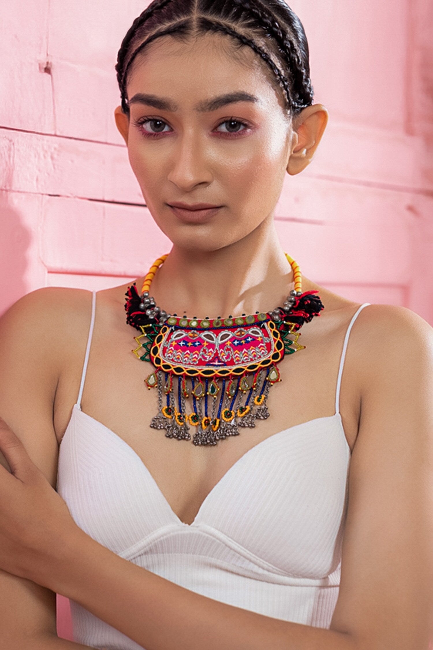 Multi Color Thread Embellished Choker 