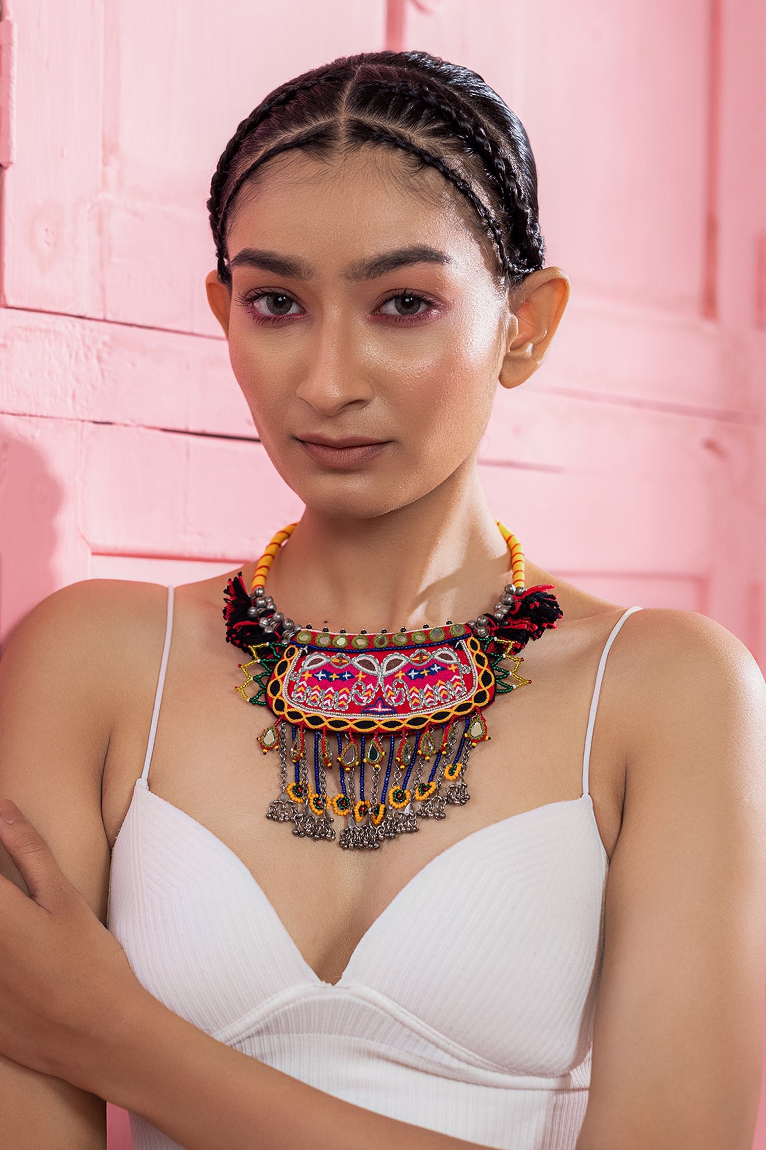 Multi Color Thread Embellished Choker 