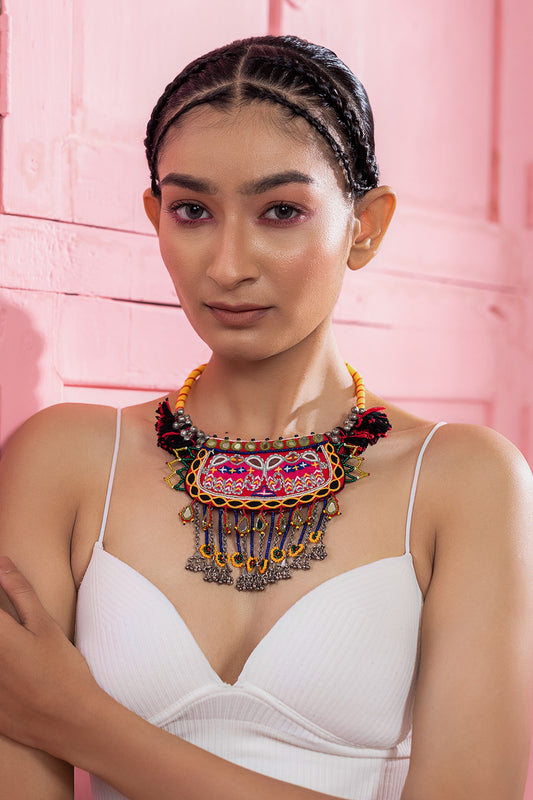 Multi Color Thread Embellished Choker 