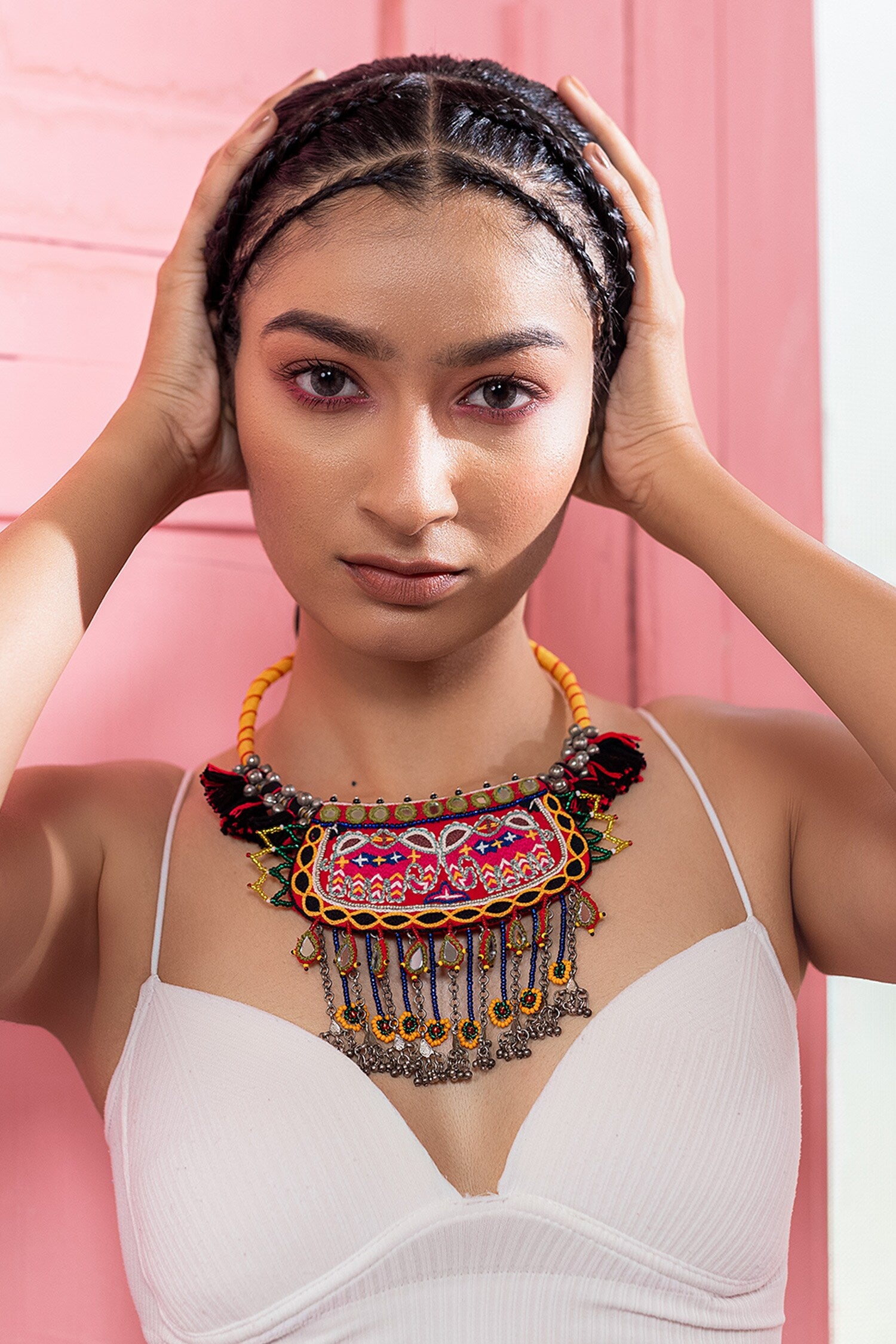 Multi Color Thread Embellished Choker 