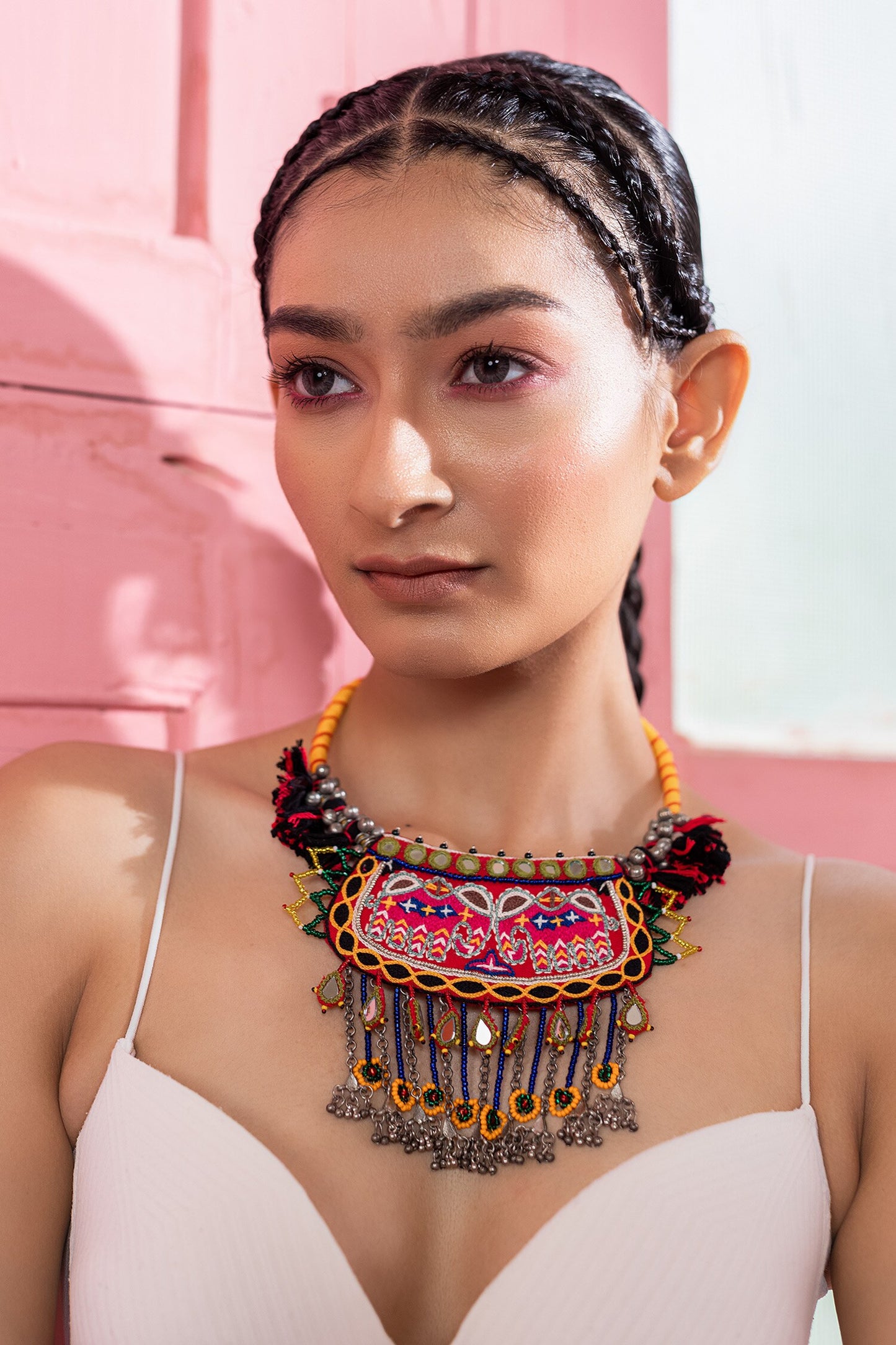 Multi Color Thread Embellished Choker 