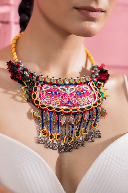 Multi Color Thread Embellished Choker 
