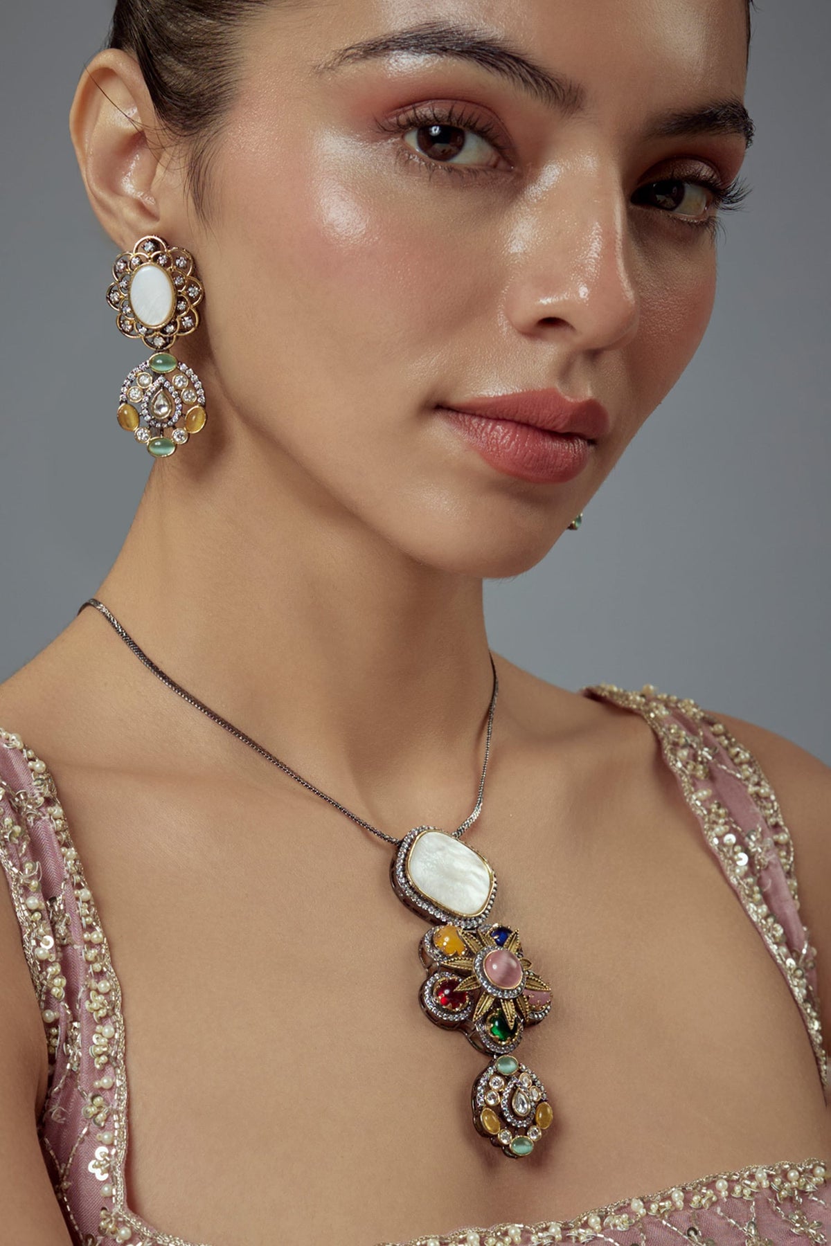 Kundan Polki Multi Color Necklace Set 