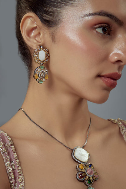 Kundan Polki Multi Color Necklace Set 