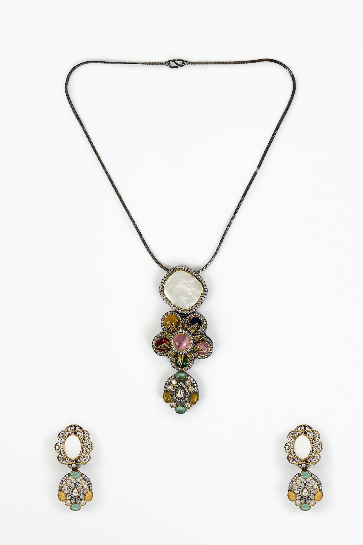 Kundan Polki Multi Color Necklace Set 