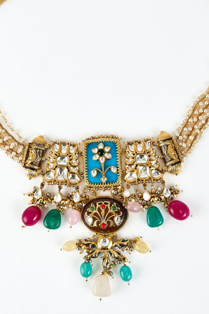 Kundan & Enamel Embellished Necklace Set 