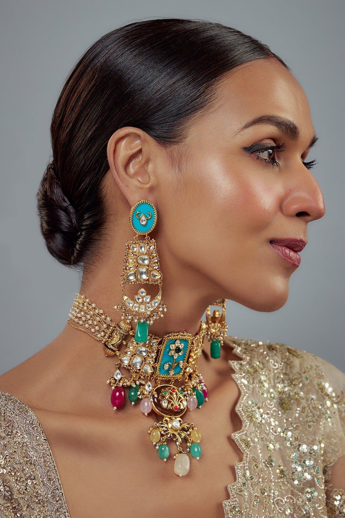 Kundan & Enamel Embellished Necklace Set 