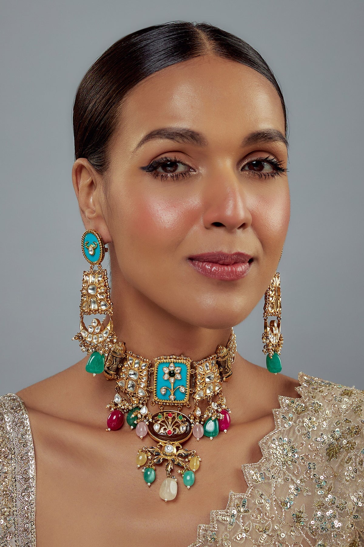 Kundan & Enamel Embellished Necklace Set 