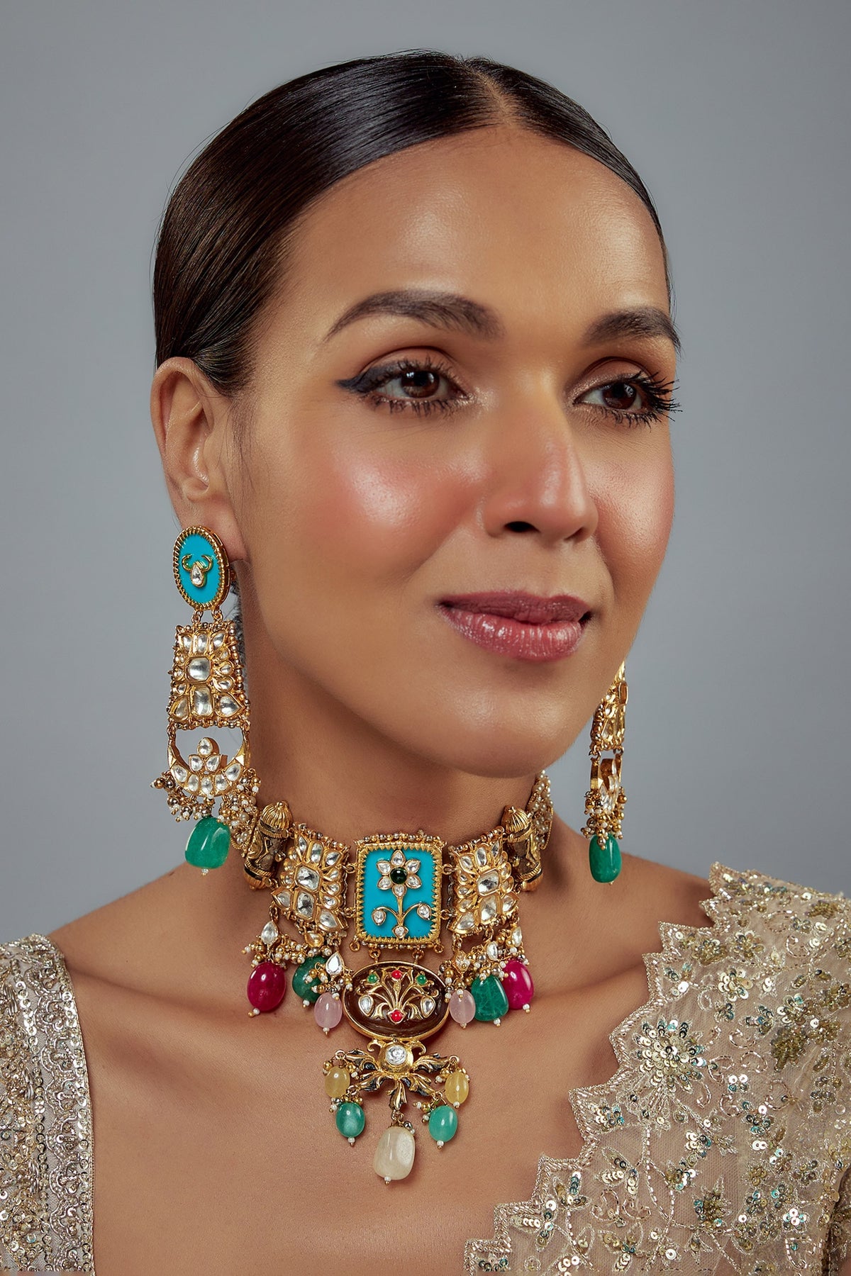 Kundan & Enamel Embellished Necklace Set 
