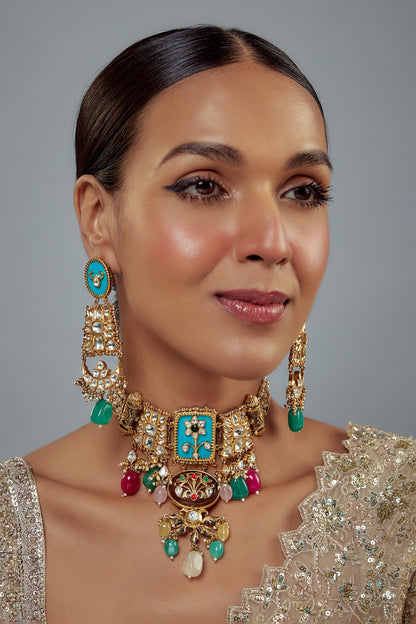 Kundan & Enamel Embellished Necklace Set 