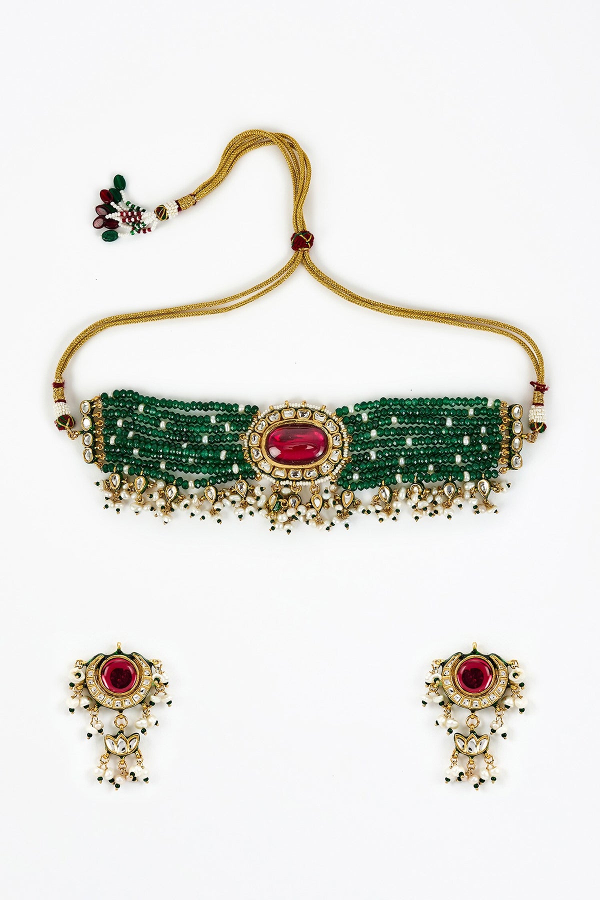 Saadgi Kundan Embellished Multistrand Necklace Set 