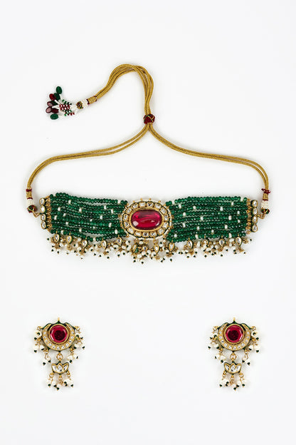 Saadgi Kundan Embellished Multistrand Necklace Set 